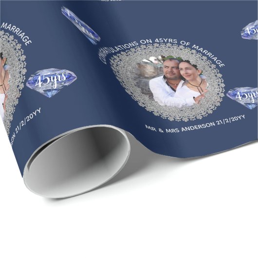 45. Hochzeitstag - ADD FOTO Sapphire Blue Geschenkpapier (Rolleneckpunkt)