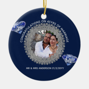 45. Hochzeitstag - ADD FOTO Sapphire Blue Keramik Ornament
