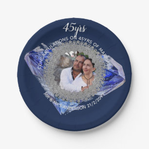 45. Hochzeitstag - ADD FOTO Sapphire Blue Pappteller