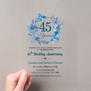 45. Hochzeitstag Blaue Florale Überraschung Acryleinladungen
