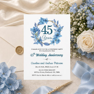 45. Hochzeitstag Blaue Florale Überraschung Einladung