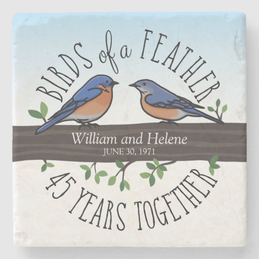 45. Hochzeitstag, Bluebirds of a Feather Steinuntersetzer (Vorderseite)