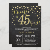 45. Hochzeitstag Chalkboard Black and Gold Einladung (Vorne/Hinten)
