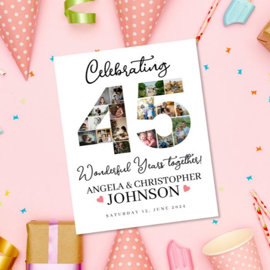 45. Hochzeitstag Foto Collage Party-Zeichen Poster