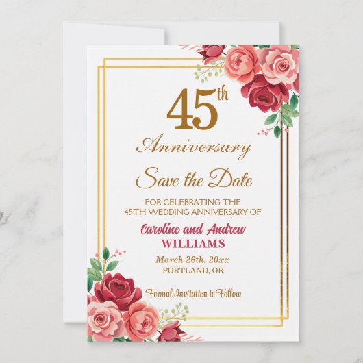 45. Hochzeitstag Goldrahmen Blumen Save The Date (Vorderseite)
