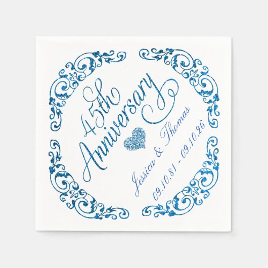 45. Hochzeitstag in Saphir Serviette (Vorderseite)