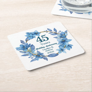 45. Hochzeitstag mit blauer floraler Saphir-Jubilä Rechteckiger Pappuntersetzer