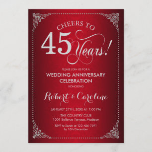 45. Hochzeitstag - Red Silver Damask Einladung