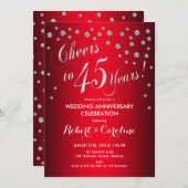 45. Hochzeitstag - Rot & Silber Einladung (Vorne/Hinten)