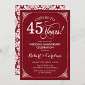 45. Hochzeitstag - Ruby Red Damask Einladung (Vorne/Hinten)
