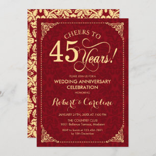 45. Hochzeitstag - Ruby Red Gold Damask Einladung