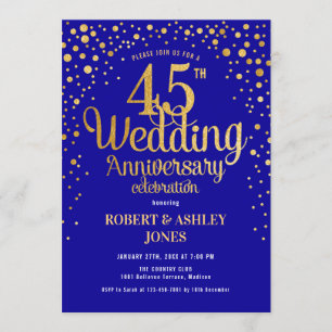 45. Hochzeitstag - Saphirblau & Gold Einladung