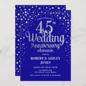 45. Hochzeitstag - Sapphire Blue & Silver Einladung (Vorne/Hinten)