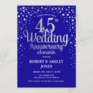 45. Hochzeitstag - Sapphire Blue & Silver Einladung