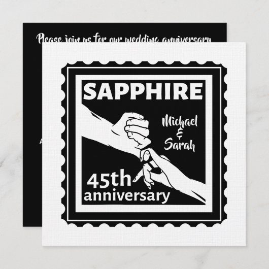 45. Hochzeitstag Sapphire Händchen Einladung (Vorne/Hinten)