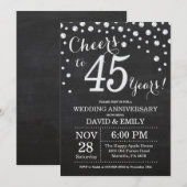 45. Hochzeitstag Schwarzes Silber Chalkboard Einladung (Vorne/Hinten)