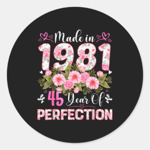 45 Jahre alt, hergestellt 1981, floral, 45. Geburt Runder Aufkleber