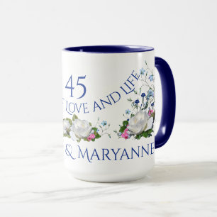45 Jahre Liebe Jubiläum Weiße Rosen Custom Tasse