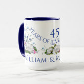 45 Jahre Liebe Jubiläum Weiße Rosen Custom Tasse (Vorderseite Links)