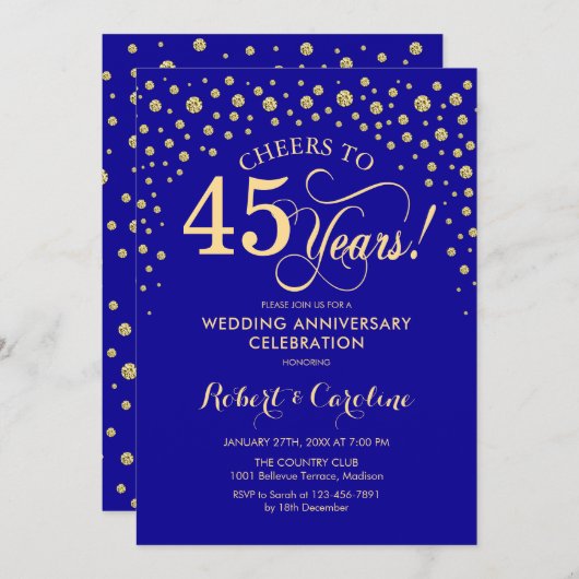 45-jähriges Party - Sapphire Blue Gold Einladung (Vorne/Hinten)