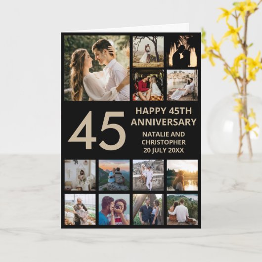 45. Jubiläum 13 Foto Collage Black and Gold Karte (Gelbe Blume)