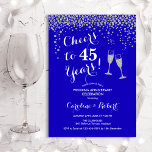 45. Jubiläum - Feiern bis 45 Jahre Silver Blue Einladung<br><div class="desc">Königlich blau 45. Hochzeitstag Einladung. Feiert bis 45 Jahre! Elegantes Design in Saphirblau und Silber. Mit Champagnergläsern,  Script-Schriftart und Konfetti. Ideal für eine stilvolle Feier von 45 Jahren Ehe. Gedruckte Zazzle Einladungen oder Sofortdownload digitalen Vorlage. Kann für jedes Jahr angepasst werden! Personalisieren Sie Ihre persönlichen Daten.</div>