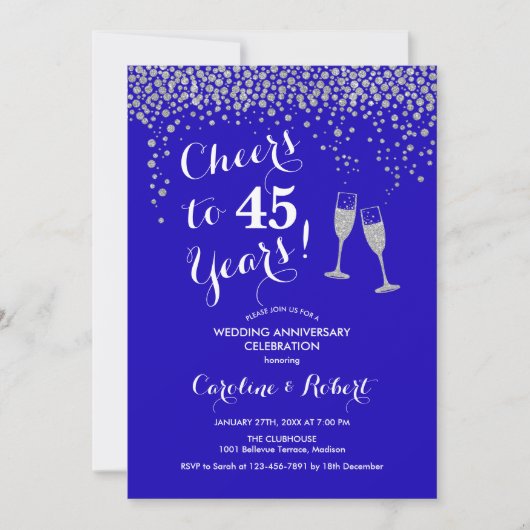 45. Jubiläum - Feiern bis 45 Jahre Silver Blue Einladung (Vorderseite)