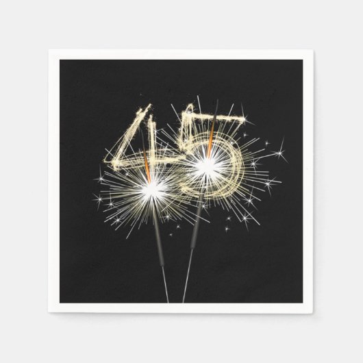 45. Jubiläum Party Sparklers auf Black Serviette (Vorderseite)
