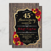 45. Jubiläum - Sonnenblumen Rustikales Holz Einladung (Vorne/Hinten)