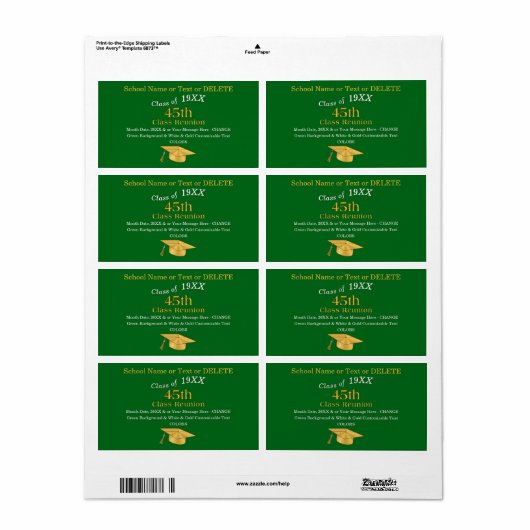 45. Klasse Wiedersehen Labels, Green und Gold (Vorne)