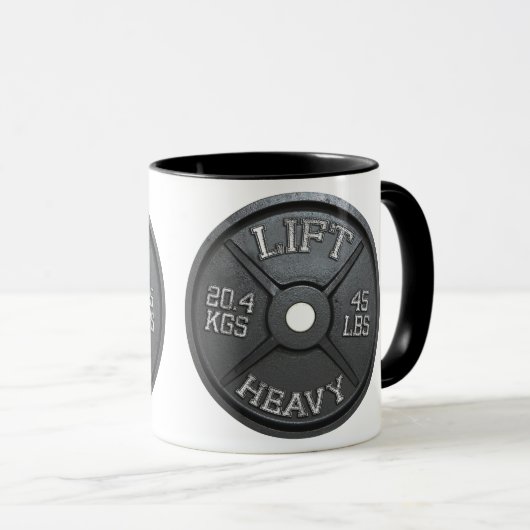 45 LBS Barbell Plate - LIFT HEAVY Tasse (VorderseiteRechts)
