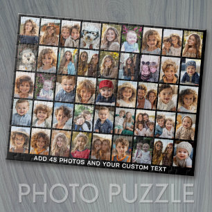 45 Quadratische Fotocollage mit Text - schwarz Puzzle