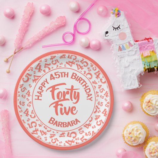 45. Random Number Pattern Coral/White Pappteller (Party)