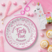 45. Random Zahlenmuster Rosa/Weiß Pappteller (Party)