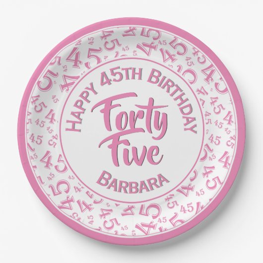 45. Random Zahlenmuster Rosa/Weiß Pappteller (Vorderseite)
