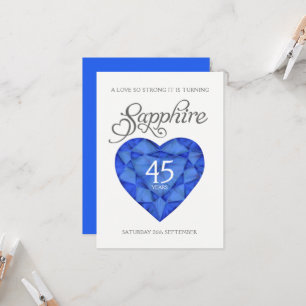 45. Saphir-Hochzeit starkes Herz Wasserfarbe Blau Einladung