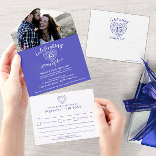45. Saphir-Hochzeitstag Antwortfoto blau All In One Einladung