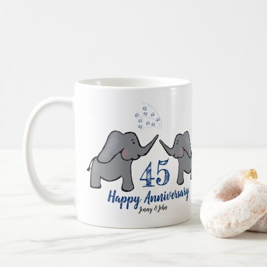 45. Saphir Hochzeitstag niedlicher Elefant Kaffeetasse (Mit Donut)