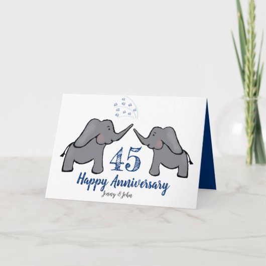 45. Saphir Hochzeitstag niedlicher Elefant Karte (Vorderseite)
