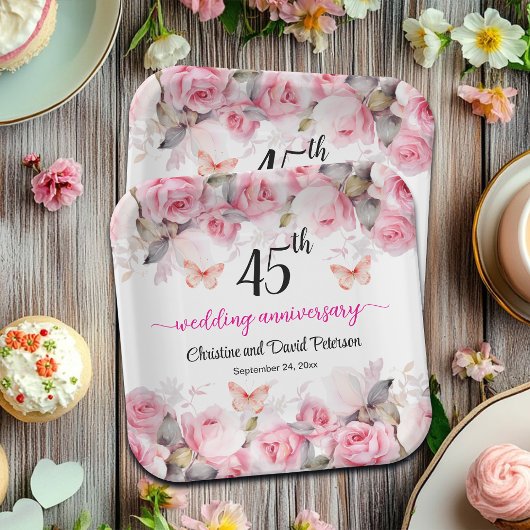45. Saphire Hochzeitstag Blush Rose Pappteller