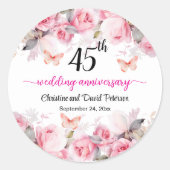45. Saphire Hochzeitstag Blush Rose Runder Aufkleber (Vorderseite)