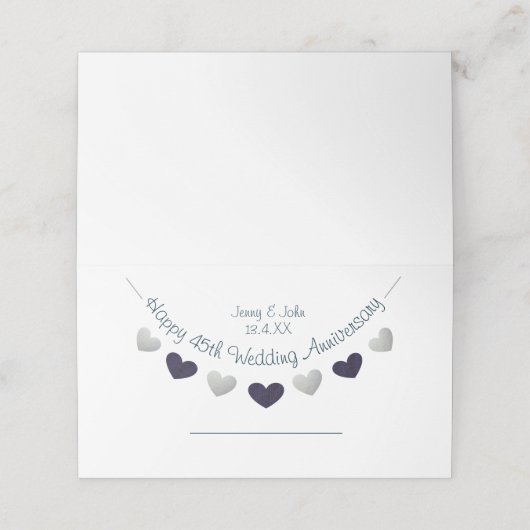 45. saphire Hochzeitstag bunting Design Platzkarte (Außenseite Aufgefaltet)