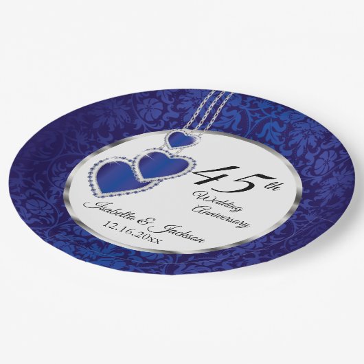 45. Saphire-Jubiläum Keepake Design Pappteller (Schrägansicht)