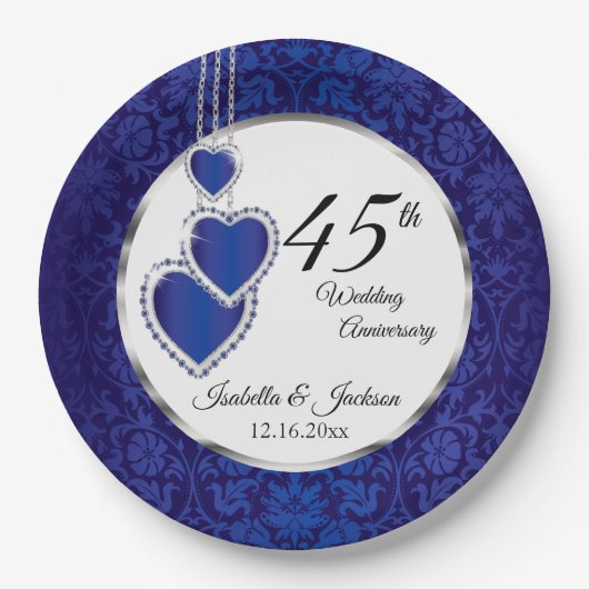 45. Saphire-Jubiläum Keepake Design Pappteller (Vorderseite)