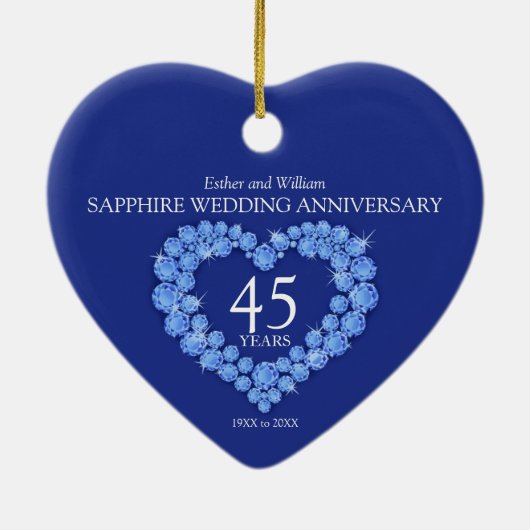 45. Saphirjubiläum Custom Foto Blue Keramik Ornament (Hinten)