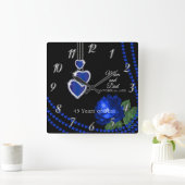 45. Sapphire Blue Rose Jubiläum Quadratische Wanduhr (Zuhause)