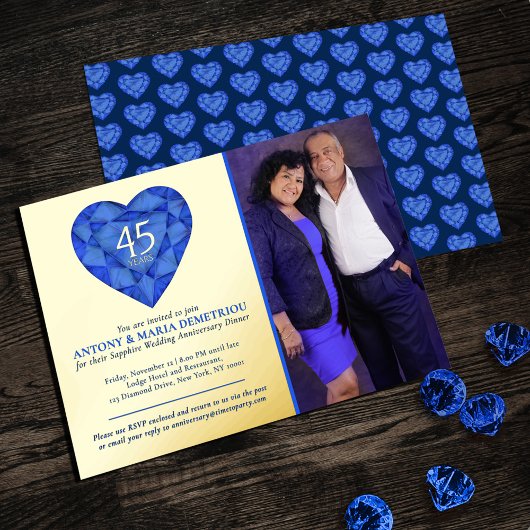 45. Sapphire Blue Wedding Anniversary Herz Foto Folieneinladung