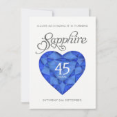 45. Sapphire Hochzeit starkes Herz Wasserfarbe Bla Einladung (Vorderseite)