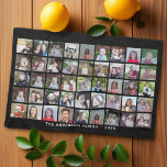 45 Square Foto Collage Grid mit Text - schwarz Geschirrtuch<br><div class="desc">Verwenden Sie 45 SQUARE-Fotos, um eine persönliche Foto-Collage zu erstellen. Dieses moderne, saubere Layout enthält einen Textblock in einem serifenlosen Schriftart, um einen Familiennamen oder einen Namen hinzuzufügen. Die Hintergrundfarbe kann im Anpassungsbereich geändert werden. ***Beste Ergebnisse für dieses Multi-Foto-Layout - Ihre Fotos vor dem Hochladen in Quadrate schneiden. Oder verwenden...</div>