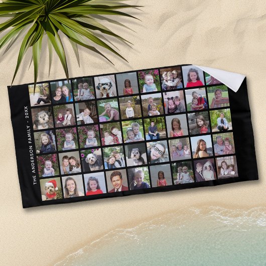 45 Square Foto Collage Grid mit Text - schwarz Strandtuch